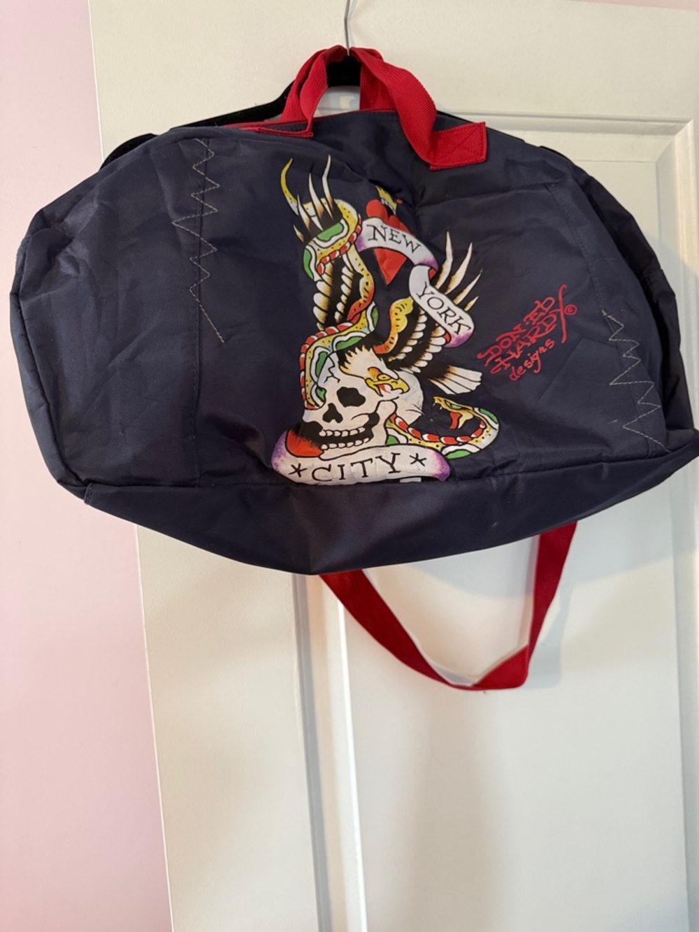 Men's ed hardy Skull & Snake Duffel Bag with Red Handles